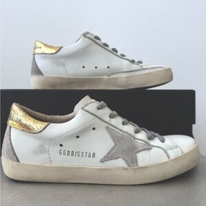Golden Goose Superstar Mixed Leather Sneakers. Gold back. AUTHENTIC.